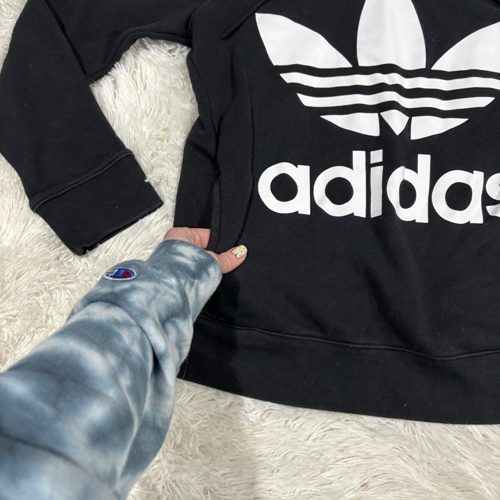 Adidas Trefoil Logo Black & White Woman’s Hoodie Size S - Picture 3 of 11
